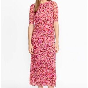 NWT Jade by Johnny Was Mesh Midi Mina Dress in Pink/Red Multi S